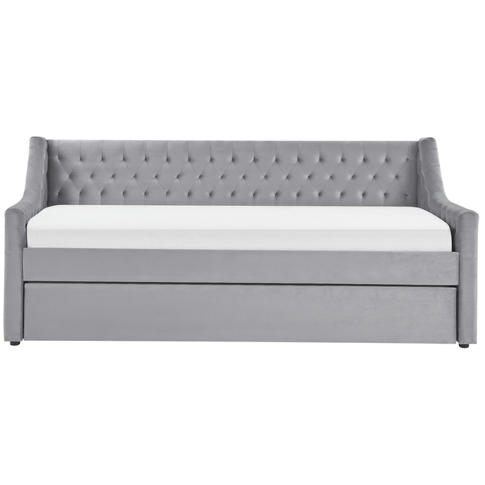 Letto singolo con letto estraibile 90 x 200 cm in Velluto grigio con Rete a Doghe