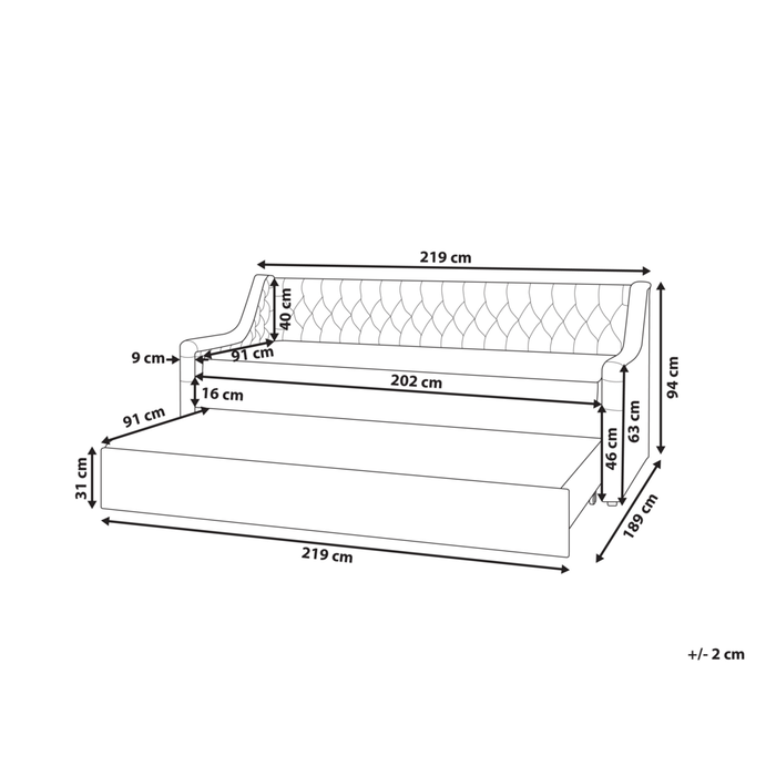 Letto singolo con letto estraibile 90 x 200 cm in Velluto grigio con Rete a Doghe