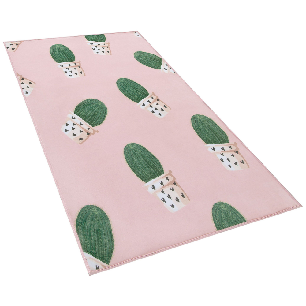 Tappeto tappetino Rosa e Verde Stampato Cactus 80 x 150 cm pelo corto per Bambini