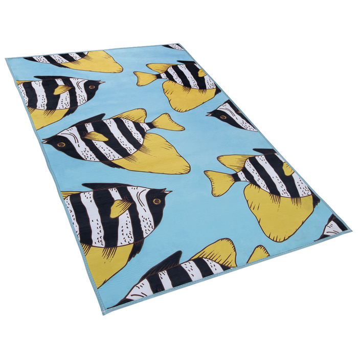 Tappeto tappetino Pesci Stampato Verde e Giallo 80 x 140 cm a pelo corto per Bambini