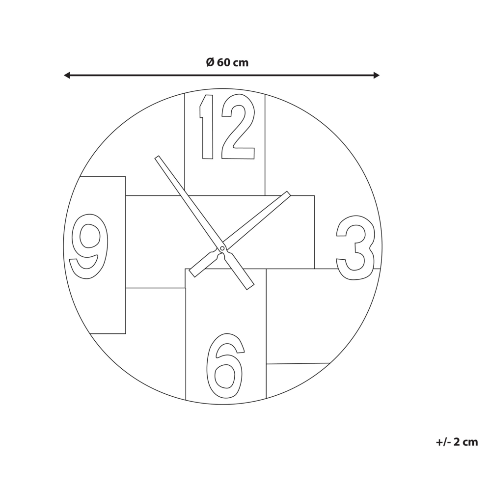 Orologio da Parete Legno Chiaro Tondo ø 60 cm Quadrante Fatto a Mano Lancette Nere Numeri Rustico Minimalista