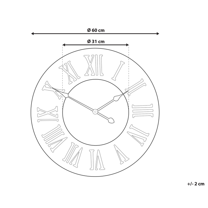 Orologio da parete in legno scuro rotondo ø 60 cm fatto a mano con motivo diamante
