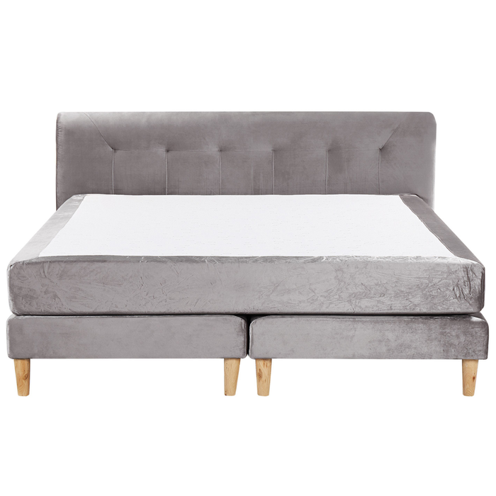 Letto in velluto grigio tappezzeria 180 x 200 cm Continental con testiera del materasso a molle