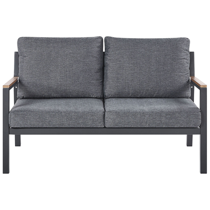 Set Divani Per Esterni Con Struttura In Alluminio Grigio Scuro Divani Poltrone Con Cuscini In Poliestere Tavolino Design Moderno