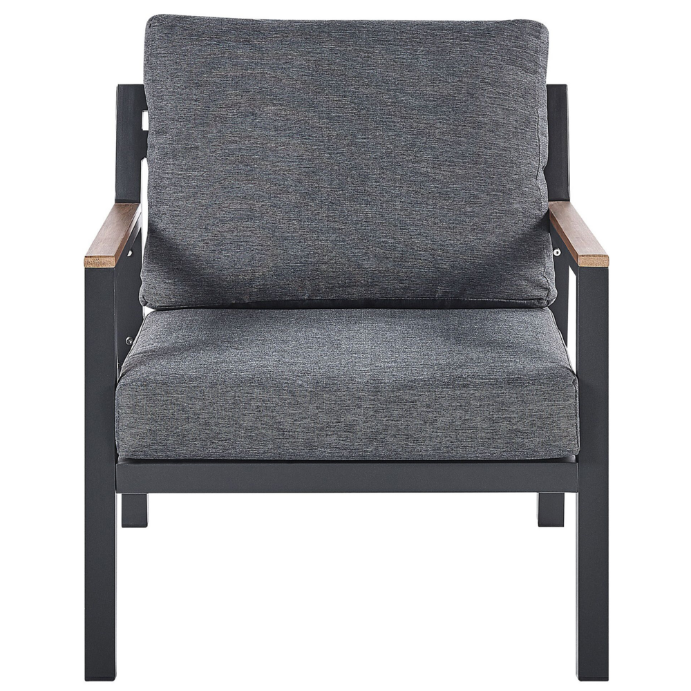 Set Divani Per Esterni Con Struttura In Alluminio Grigio Scuro Divani Poltrone Con Cuscini In Poliestere Tavolino Design Moderno