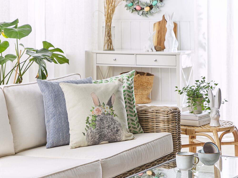 Set di 2 cuscini decorativi in cotone tortora stampa coniglietto pasquale 45 x 45 cm quadrati