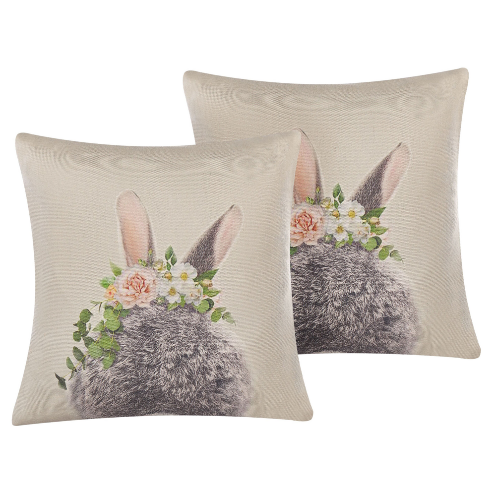 Set di 2 cuscini decorativi in cotone tortora stampa coniglietto pasquale 45 x 45 cm quadrati