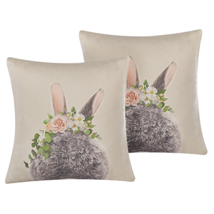 Set di 2 cuscini decorativi in cotone tortora stampa coniglietto pasquale 45 x 45 cm quadrati