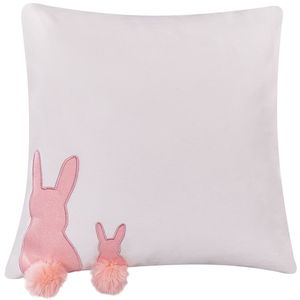 Set di 2 cuscini decorativi bianco con cotone Rosa 45 x 45 cm Coniglio Ricamo nappe Code Cuscini decorativi Soggiorno Coniglio Pasquale