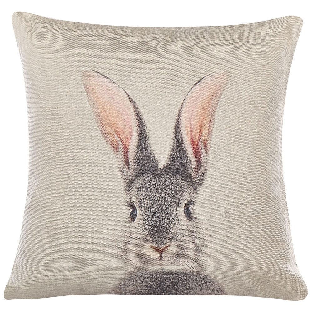 Set di 2 cuscini in cotone grigio talpa con stampe di animale quadrati 45 x 45 cm con inserto decorazioni pasquali decorativi