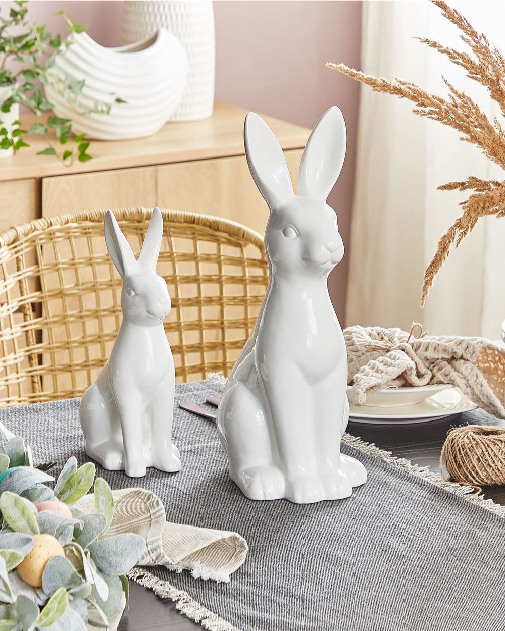 Figura decorativa in ceramica bianca piccola 26 cm pezzo decorazione pasquale soggiorno