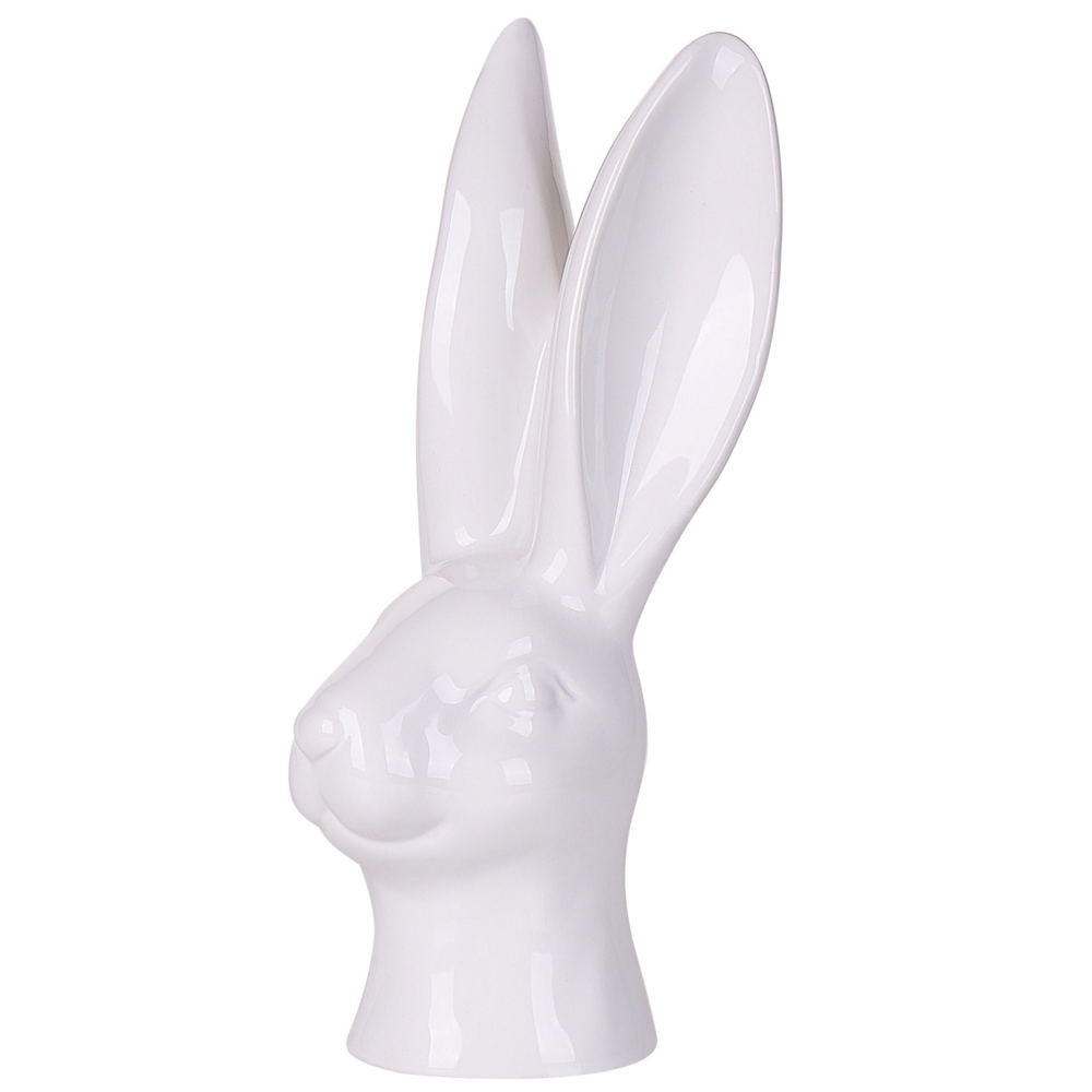 Statuetta decorativa in ceramica bianca piccola 26 cm testa di coniglio con pasquale per soggiorno