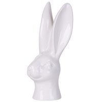 Statuetta decorativa in ceramica bianca piccola 26 cm testa di coniglio con pasquale per soggiorno