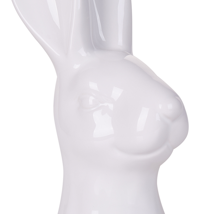 Statuetta decorativa in ceramica bianca piccola 26 cm testa di coniglio con pasquale per soggiorno