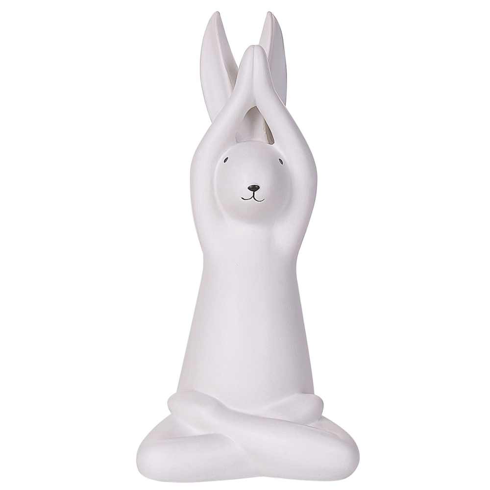 Set di 3 figure coniglietto bianco con finitura bianca in ceramica pasquale fatto a mano posa yoga decorazioni per la tavola
