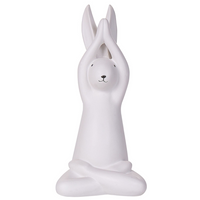 Set di 3 figure coniglietto bianco con finitura bianca in ceramica pasquale fatto a mano posa yoga decorazioni per la tavola