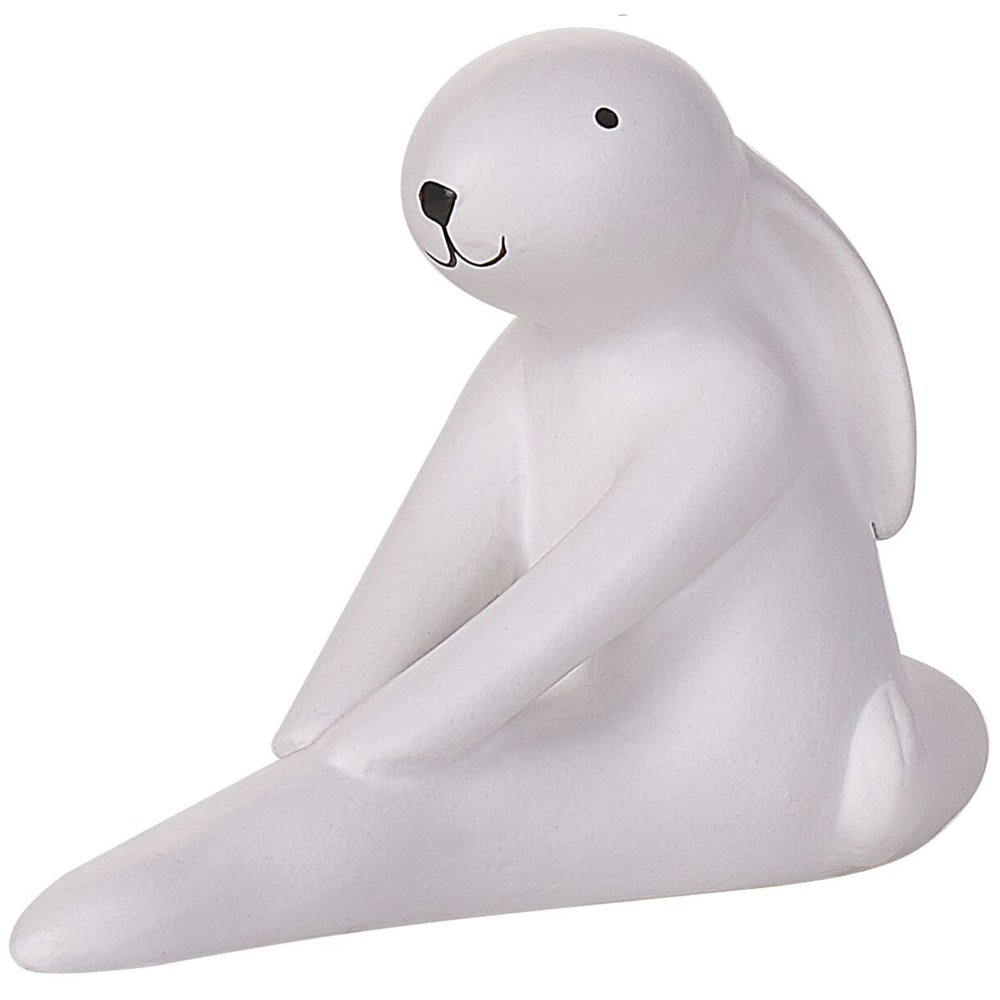 Set di 3 figure coniglietto bianco con finitura bianca in ceramica pasquale fatto a mano posa yoga decorazioni per la tavola