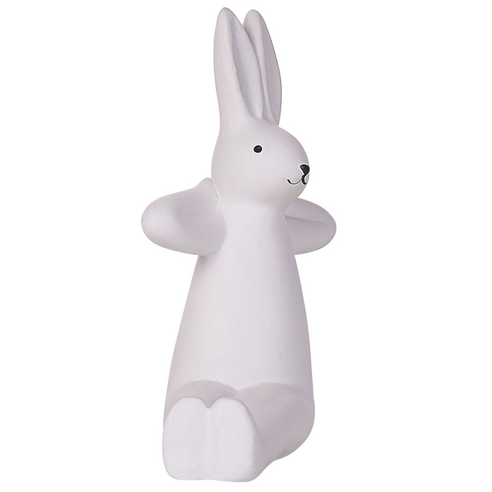 Set di 3 figure coniglietto bianco con finitura bianca in ceramica pasquale fatto a mano posa yoga decorazioni per la tavola
