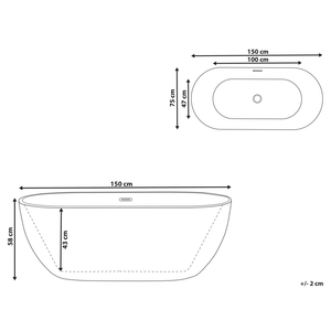 Vasca da Bagno Nero Freestanding 150 cm in Acrilico Sanitario Moderna
