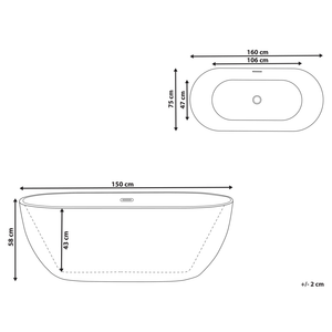 Vasca da Bagno Nero Freestanding 160 cm in Acrilico Sanitario Moderna