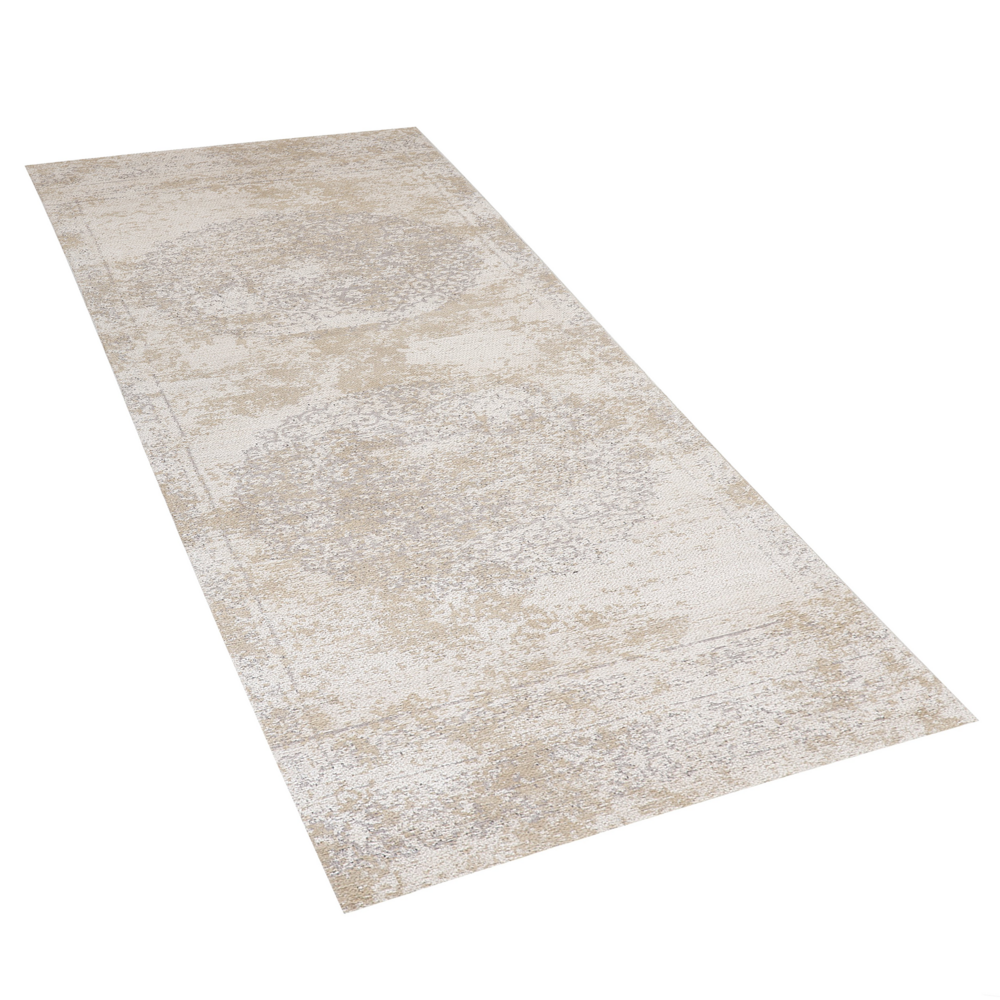 Tappeto tappetino Cotone Beige Effetto Distressed 60 x 180 cm Oriental Vintage