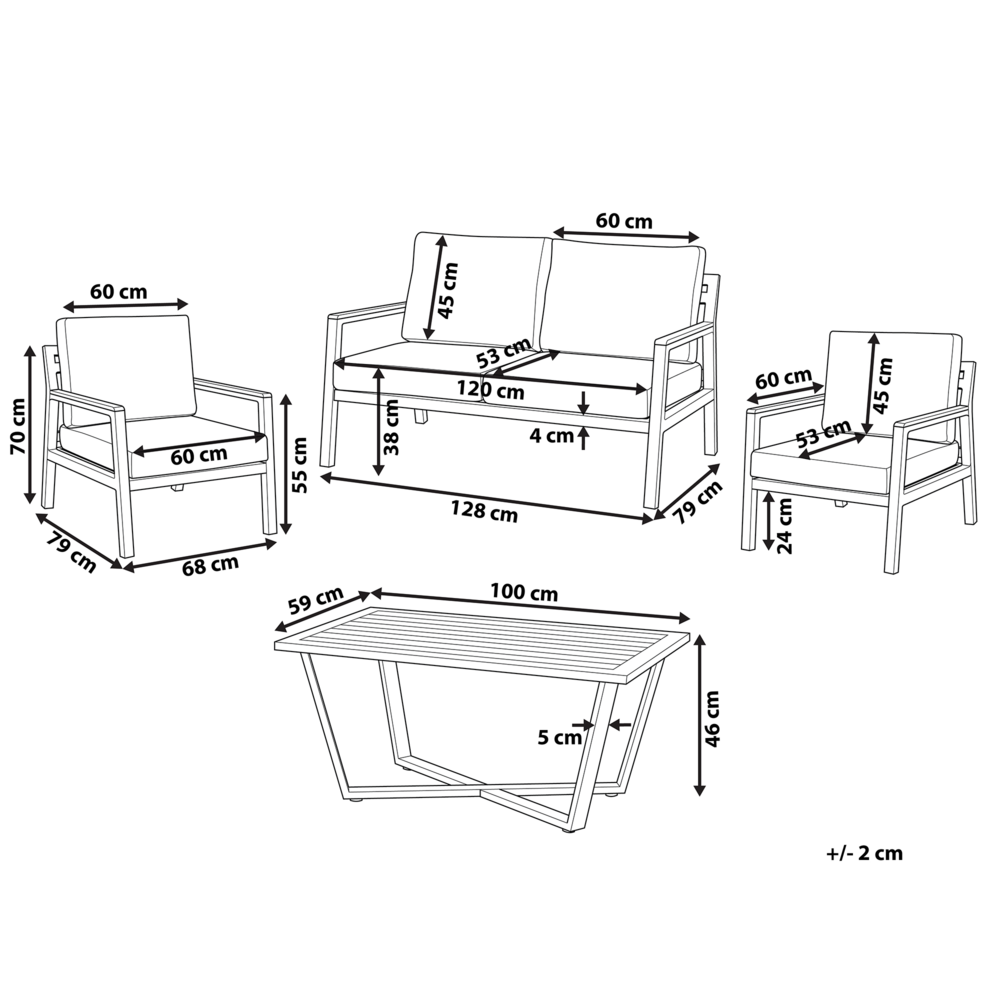 Set Divani Per Esterni Con Struttura In Alluminio Grigio Scuro Divani Poltrone Con Cuscini In Poliestere Tavolino Design Moderno
