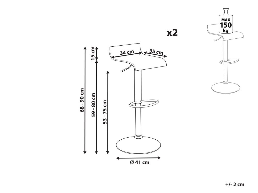 Set di 2 sgabelli da bar Nero cromato gamba girevole regolabile in altezza minimalista