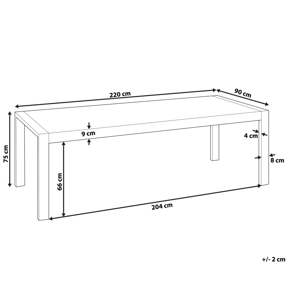Tavolo da pranzo bianco con gambe nere verniciato a polvere 8 posti 220 x 90 x 76 cm