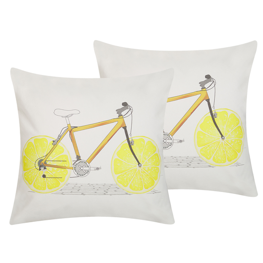 Set di 2 cuscini decorativi multicolore motivo bicicletta quadrato 45 x 45 cm accessori per arredamento moderno