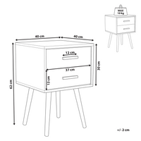Comodino di colore Bianco 2 Cassetti Gambe in Legno Massello 40 cm stile Scandinavo