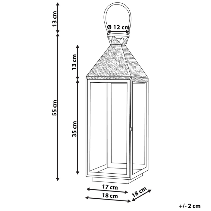 Lanterna in Metallo Argento Portacandele a Colonna in Acciaio Inox H 55 cm