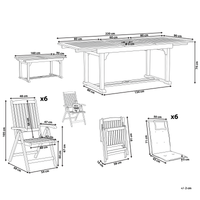 Set da pranzo da giardino Tavolo allungabile legno acacia chiaro 6 sedie cuscini talpa Schienale regolabile pieghevole in stile rustico