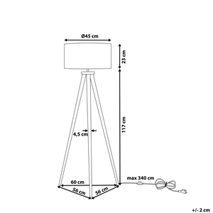 Lampada da Terra Nera con Struttura in Legno Chiaro 140 cm Paralume in Tessuto Treppiede per Tamburo Design Moderno