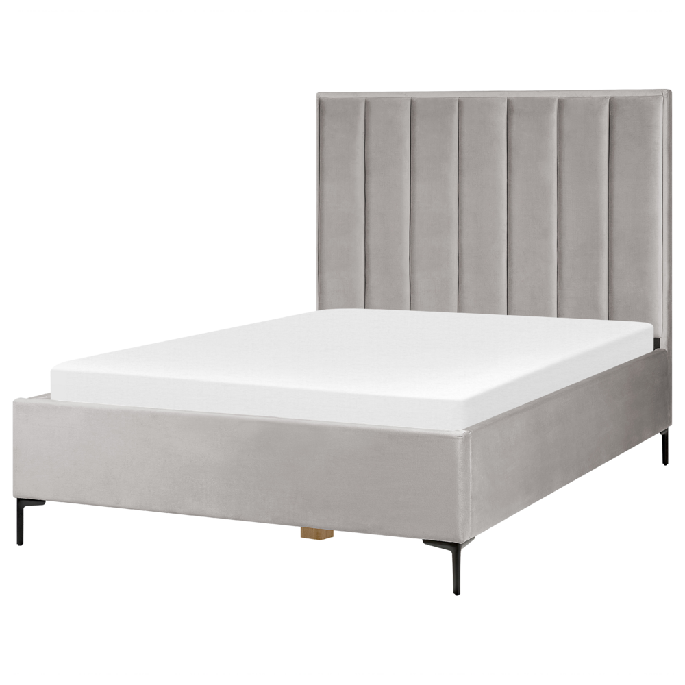Set camera da letto in velluto grigio matrimoniale 160 cm 6 letto con contenitore 2 comodini imbottiti
