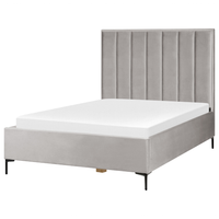 Set camera da letto in velluto grigio matrimoniale 160 cm 6 letto con contenitore 2 comodini imbottiti