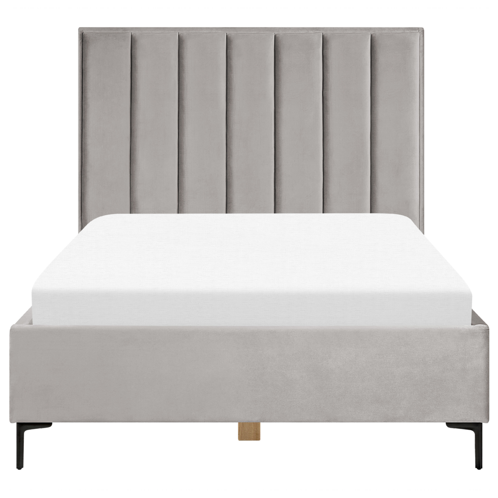 Set camera da letto in velluto grigio matrimoniale 160 cm 6 letto con contenitore 2 comodini imbottiti