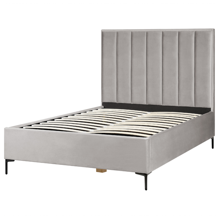 Set camera da letto in velluto grigio matrimoniale 160 cm 6 letto con contenitore 2 comodini imbottiti