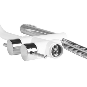 Miscelatore vasca da bagno bianco con ottone argento rubinetto vasca freestanding in acciaio inox con doccetta design moderno