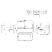 Set da giardino in 4 pezzi divano in legno di plastica grigio con 2 sedie e tavolino da caffè