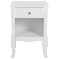 Comodino MDF bianco Scaffale per cassetti Scaffale per cassetti Curvy Gambe cabriole Manopola in metallo Design scandinavo