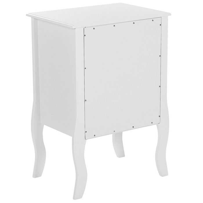 Comodino MDF bianco Scaffale per cassetti Scaffale per cassetti Curvy Gambe cabriole Manopola in metallo Design scandinavo