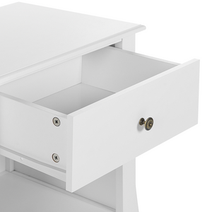 Comodino MDF bianco Scaffale per cassetti Scaffale per cassetti Curvy Gambe cabriole Manopola in metallo Design scandinavo