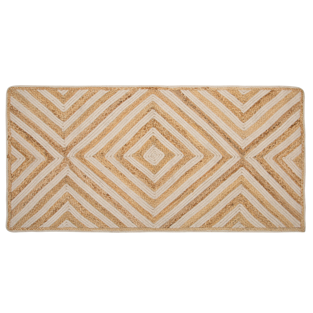 Tappeto tappetino Tappeto Beige Cotone Iuta Motivo Geometrico 80 x 150 cm Rustic Boho