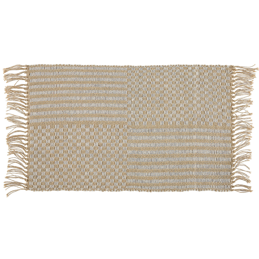 Tappeto passatoia Beige iuta e cotone 50 x 80 cm con frange intrecciato a mano Boho ingresso camera da letto