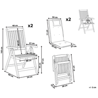 Set di 2 sedie da giardino in legno di acacia grigio cuscino regolabile pieghevole per esterni in stile rustico country