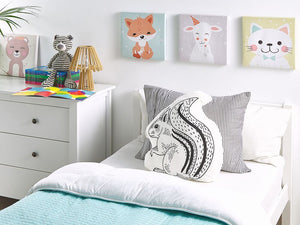 Set di 2 cuscini per bambini in tessuto bianco e nero a forma di scoiattolo con imbottitura morbida per bambini
