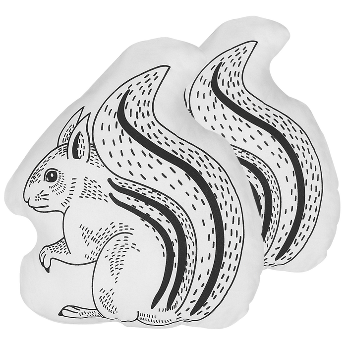 Set di 2 cuscini per bambini in tessuto bianco e nero a forma di scoiattolo con imbottitura morbida per bambini