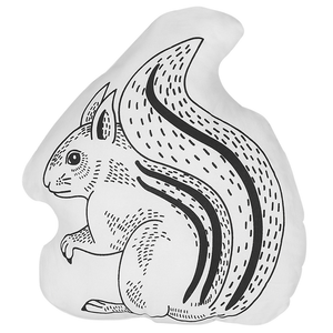 Set di 2 cuscini per bambini in tessuto bianco e nero a forma di scoiattolo con imbottitura morbida per bambini