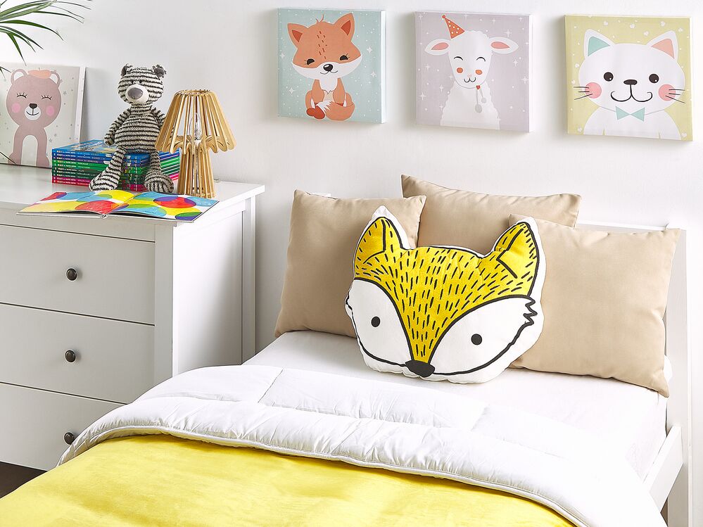 Set di 2 cuscini per bambini in cotone giallo 50 x 40 cm a forma di volpe decorativi per la cameretta con stampa di animale