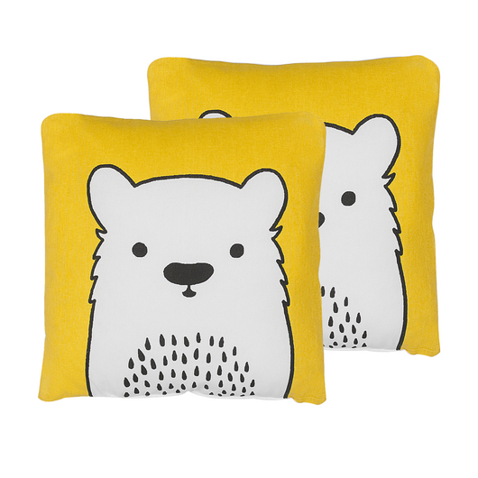 Set di 2 cuscini per bambini Set di 2 cuscini con immagine di orso in tessuto giallo con imbottitura morbida giocattolo per bambini